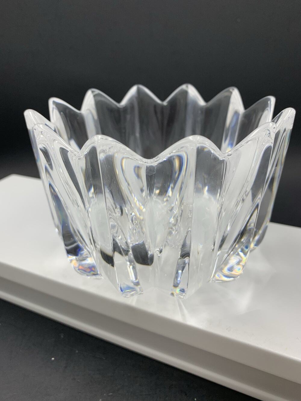 Vintage Orrefors Art Glass Fleur Crystal Bowl Signed